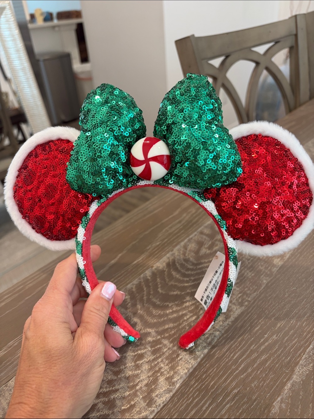 Disney Holiday Sequin Mouse Ear Headband with Green Bow and Red Ears